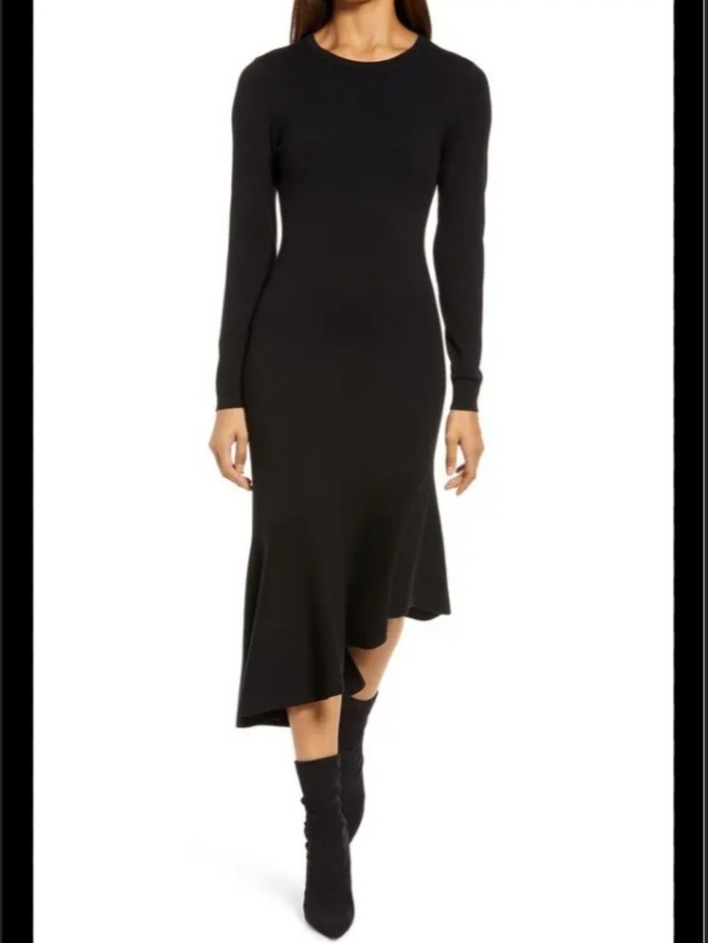 Halogen Black Asymmetrical Long Sleeve Flare Hem Sweater Dress Women's Size 1